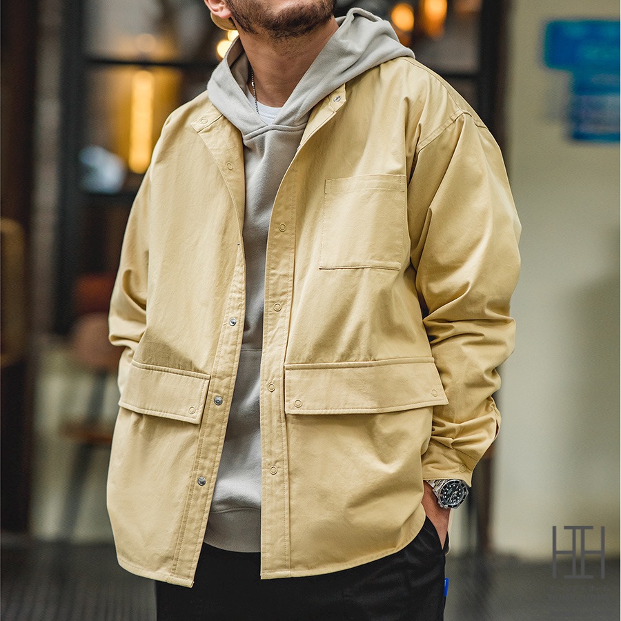 バンドカラー シャツジャケット メンズ 長袖 カジュアルシャツ 綿100 大きいサイズ アメカジ ポケット 長袖シャツ ゆったり ライトアウター 30代 40代 50代 | ホームアイホーム | 02