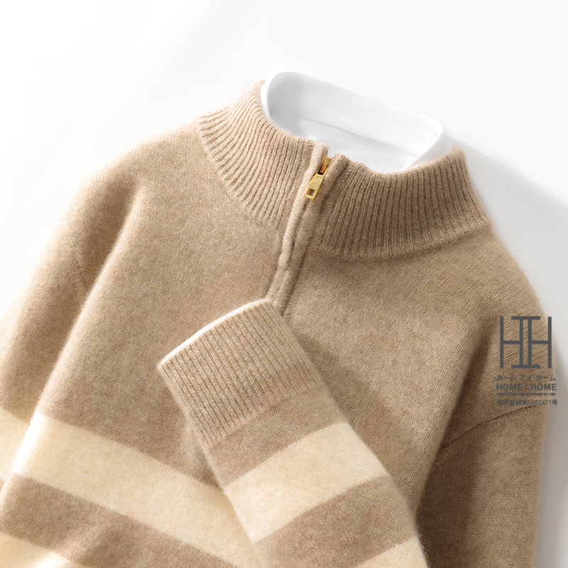 ウールセーター メンズ 長袖 ハーフジップセーター ハイネック おしゃれ ボーダー柄 ウール100 カラー配色 秋冬 秋服 冬服 冬 通勤 カジュアル ビジカジ 紳士 | ホームアイホーム | 02