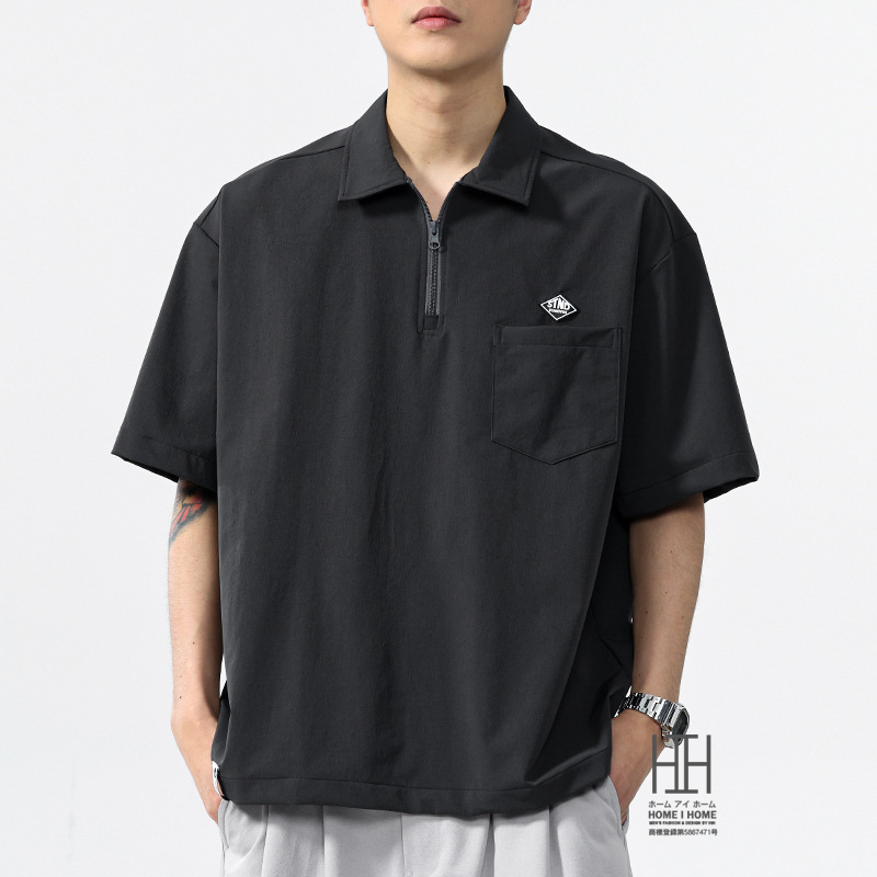 接触冷感 ひんやり ポロシャツ 半袖 メンズ ハーフジップ ナイロン ワンポイント ポケット付き ストレッチ ビズポロ ビジカジ クールビズ ドライ 夏 涼しい 快適 | ホームアイホーム | 01