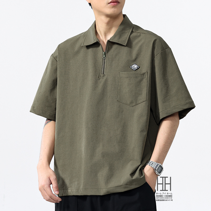 接触冷感 ひんやり ポロシャツ 半袖 メンズ ハーフジップ ナイロン ワンポイント ポケット付き ストレッチ ビズポロ ビジカジ クールビズ ドライ 夏 涼しい 快適 | ホームアイホーム | 03