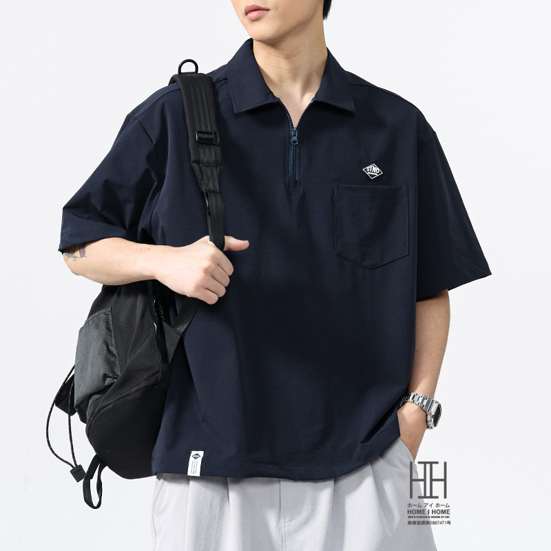 接触冷感 ひんやり ポロシャツ 半袖 メンズ ハーフジップ ナイロン ワンポイント ポケット付き ストレッチ ビズポロ ビジカジ クールビズ ドライ 夏 涼しい 快適 | ホームアイホーム | 02