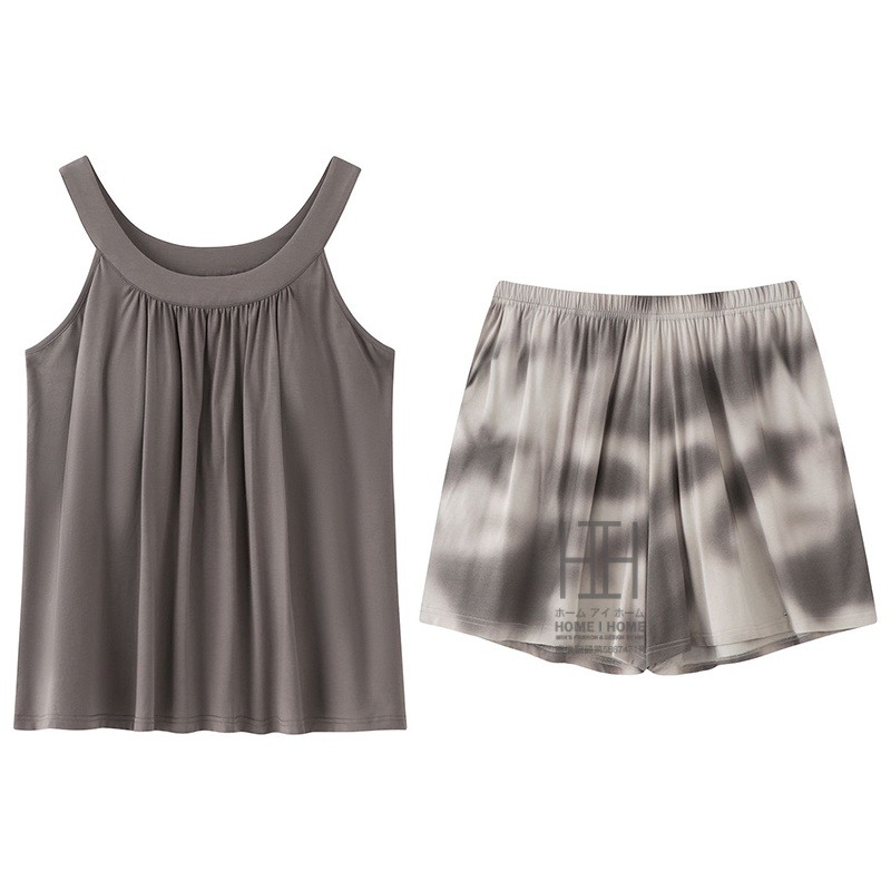 パジャマ レディース 夏用 2点セット タンクトップ ショートパンツ 短パン 部屋着 涼感 ストレッチ 柔らかい ルームウェア 吸湿 薄手 体型カバー 大きいサイズ | ホームアイホーム | 01