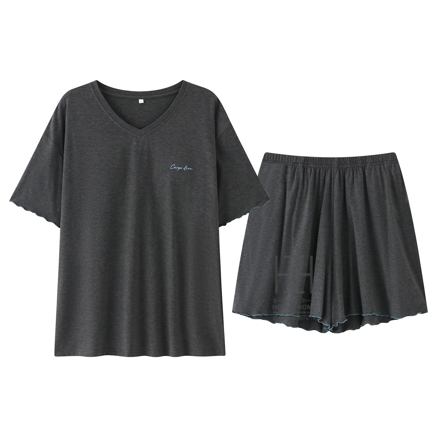 ルームウェアセット パジャマ レディース 2点セット 半袖Tシャツ ショートパンツ カップ付き Vネック 抗菌 防臭 接触冷感 大きいサイズ 体型カバー 夏用 部屋着 | ホームアイホーム | 01