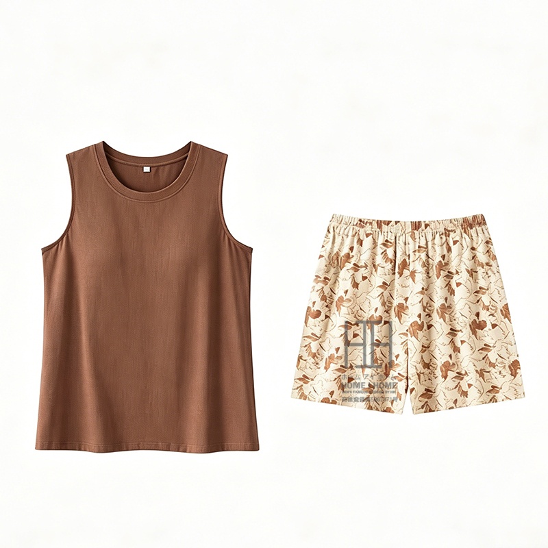 ルームウェア 2点セット パジャマ レディース カップ付きタンクトップ ショートパンツ ストレッチ ゆったり リラックス 夏 部屋着  ホームウェア 涼感 薄手 | ホームアイホーム | 01