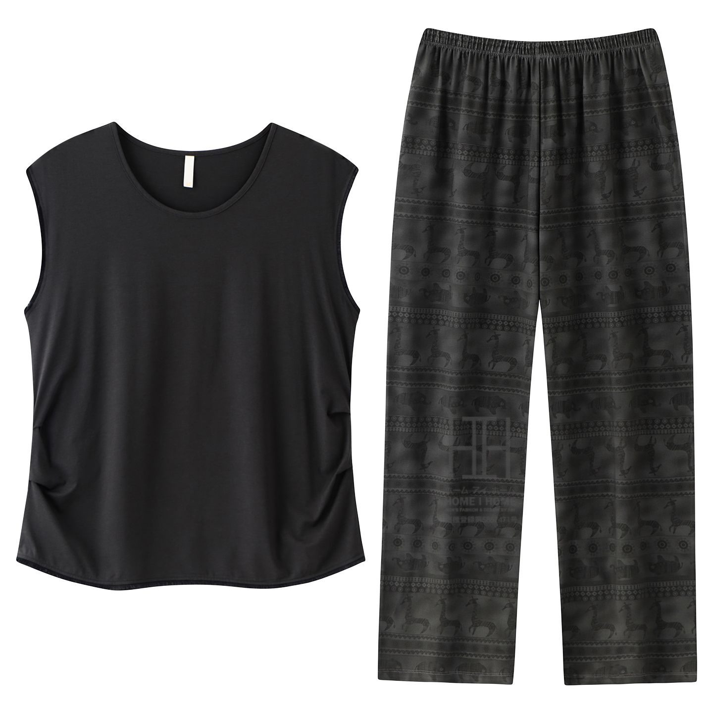 ルームウェアセット パジャマ レディース 2点セット カップ付き Tシャツ ロングパンツ ストレッチ 柄物 部屋着 お出かけ 体型カバー 静電気防止 大きいサイズ | ホームアイホーム | 01