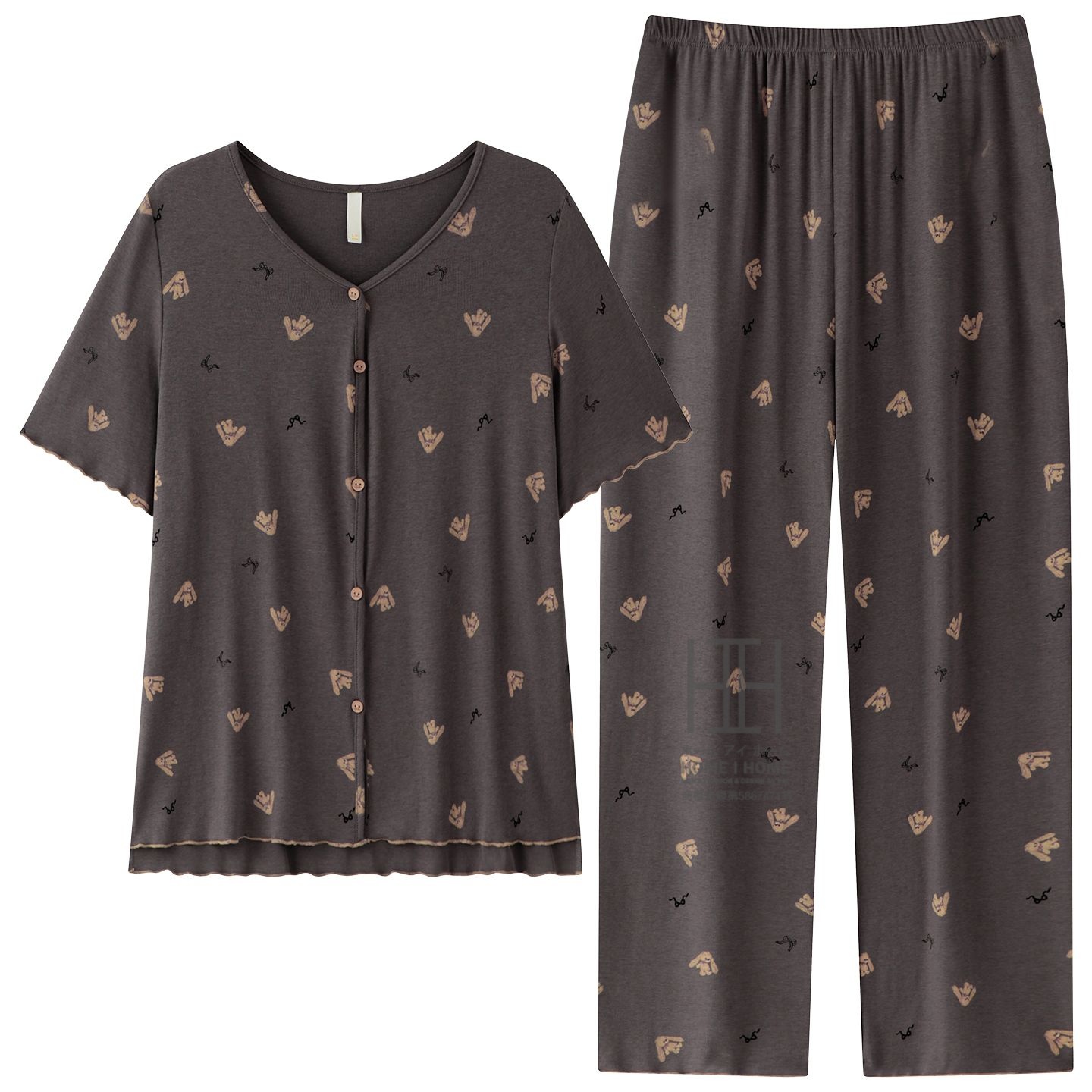 パジャマ レディース 夏用 2点セット 半袖Tシャツ ロングパンツ 部屋着 ルームウェアセット 上下セット ストレッチ 柄物 お出かけ 体型カバー 大きいサイズ | ホームアイホーム | 01