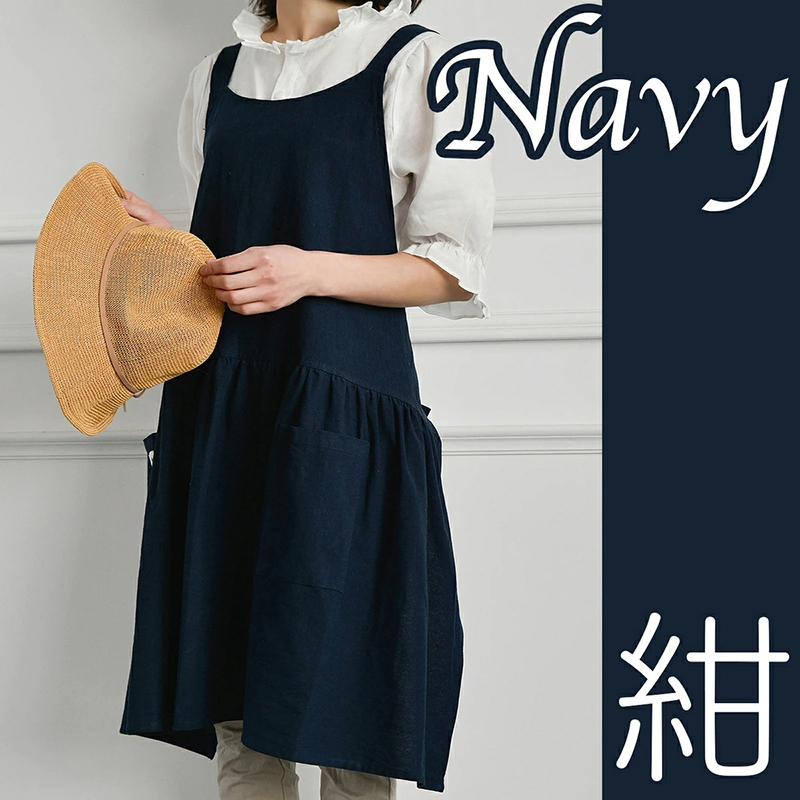 ドレスエプロン ワンピースエプロン ユニフォーム カフェ 花屋 綿 リネン ポケット付き レディース シンプルエプロン バッククロス | ホームアイホーム | 01