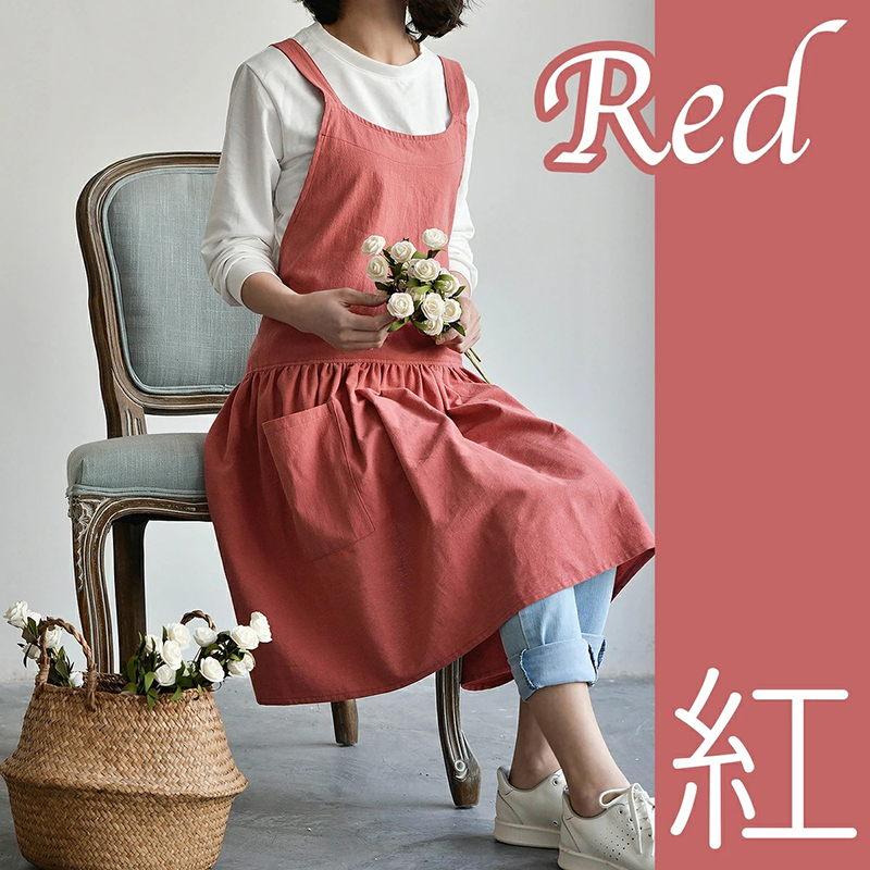 ドレスエプロン ワンピースエプロン ユニフォーム カフェ 花屋 綿 リネン ポケット付き レディース シンプルエプロン バッククロス | ホームアイホーム | 02