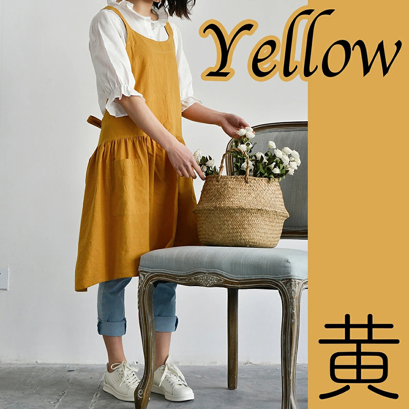 ドレスエプロン ワンピースエプロン ユニフォーム カフェ 花屋 綿 リネン ポケット付き レディース シンプルエプロン バッククロス | ホームアイホーム | 03