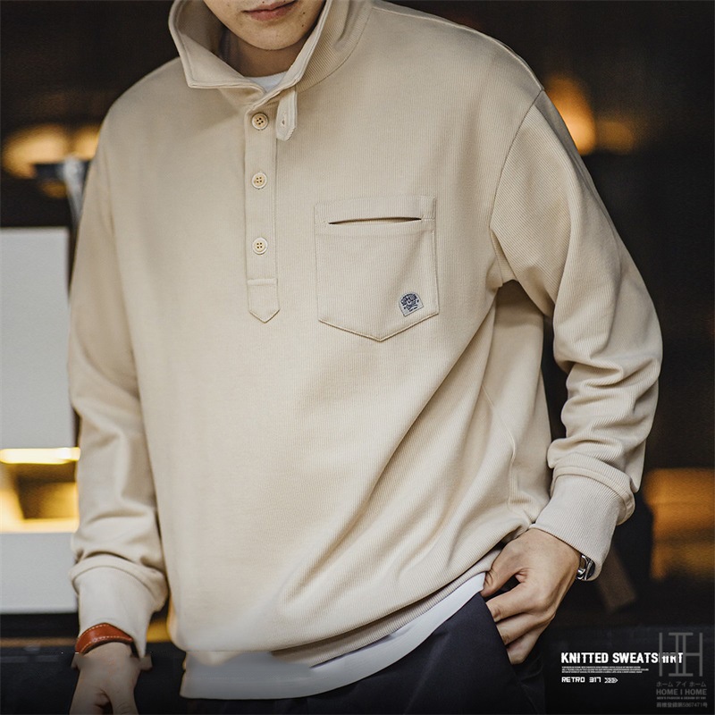 ニットスウェット トレーナー メンズ 長袖 ニットポロ プルオーバー ワンポイント セーター おしゃれ Tシャツ ロンT 大きいサイズ トップス アウトドア スエット | ホームアイホーム | 01