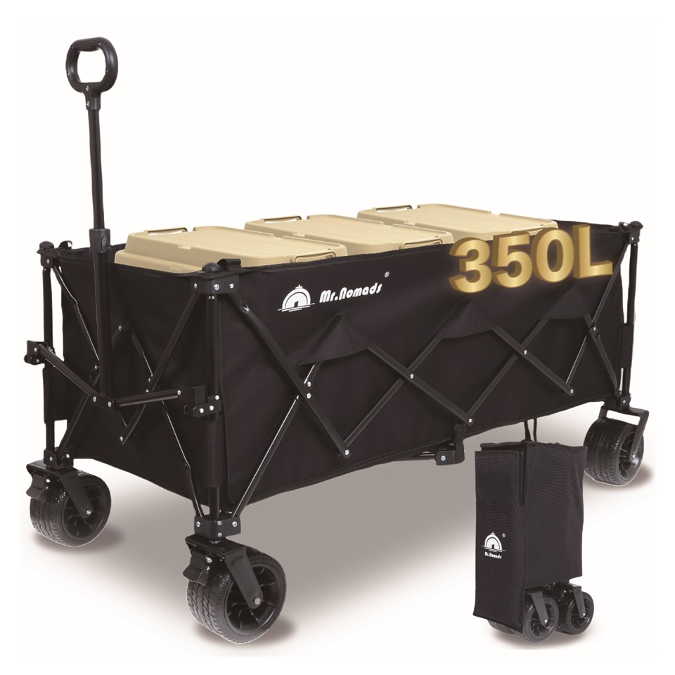 キャリーカート 長物対応 軽量 コンパクト頑丈 耐荷重80kg 大容量 ブラック Mr.Nomads キャリーワゴン キャリーカート 4輪 自立収納