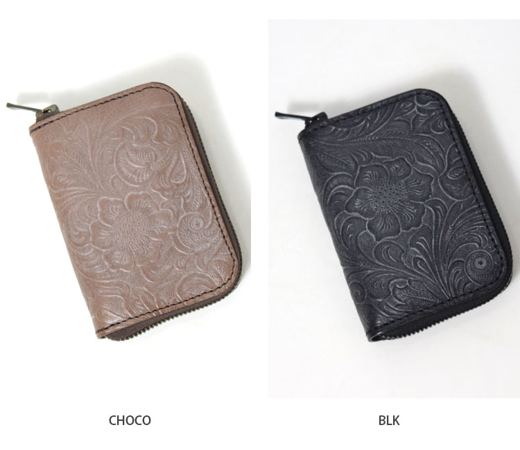 RE.ACT（リアクト） Flower Embossing Leather Round Fastener Compact