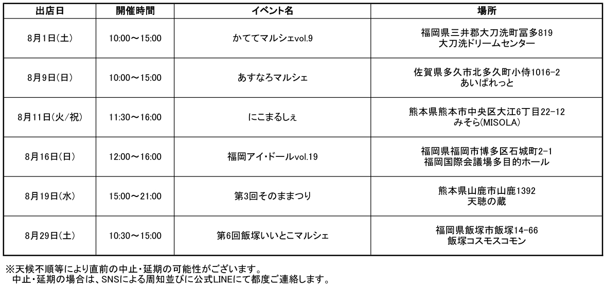 ブース出店予定表