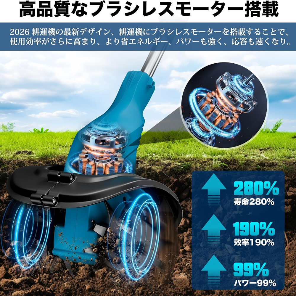 即納】 電動 耕運機 充電式 コードレス 無段階変速 折りたたみ式 4枚刃