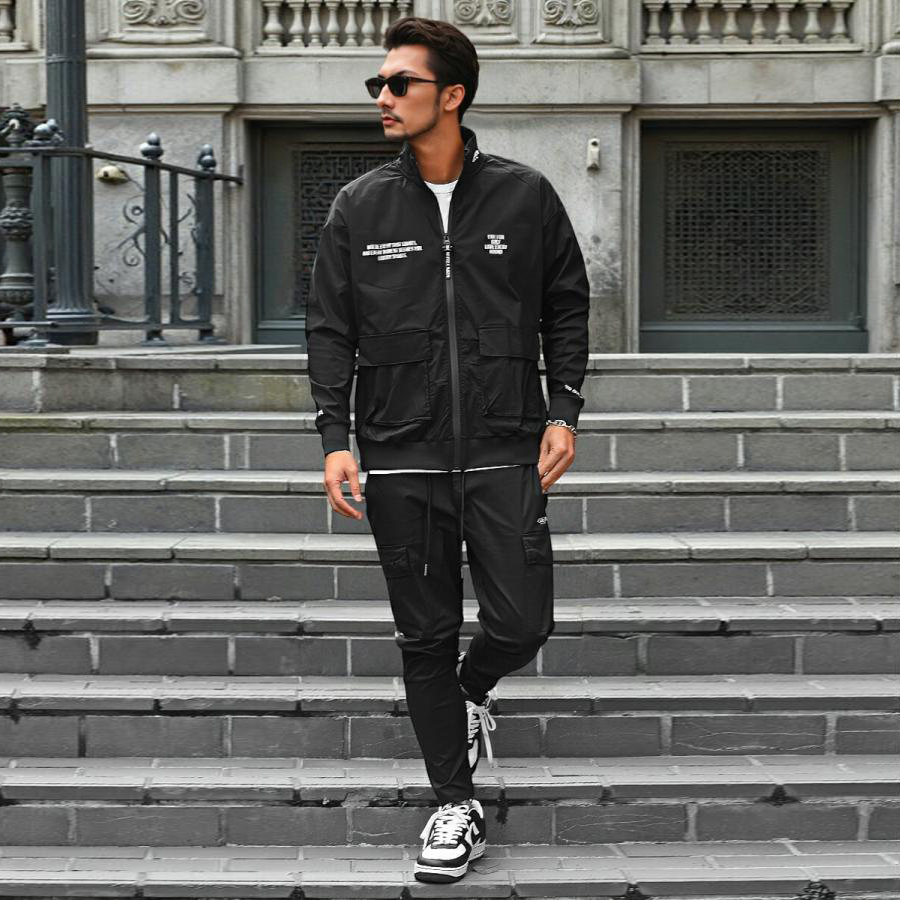 スタンド ジャージ メンズ セットアップ 秋 冬ナイロン ゴルフウエア