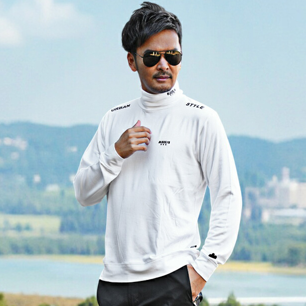 カットソー メンズ ロンT 長袖 ストレッチ スムース タートル