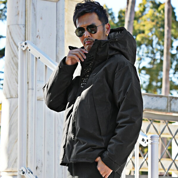 25新作 マルボンゴルフMalbonウェア メンズ ブラック ダウンジャケット Malbon マルボン ゴルフ メンズ ジャケット ファスナーダウンコート 黒