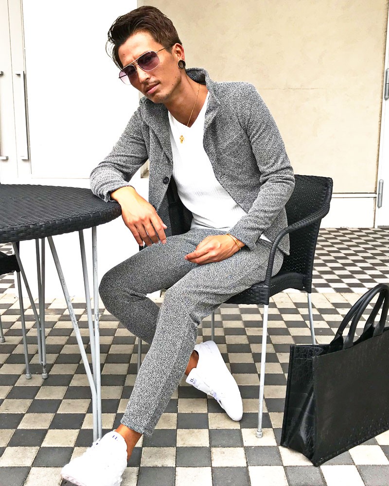 セットアップ メンズ 春 秋 冬 ツイードニット テーラード カジュアル