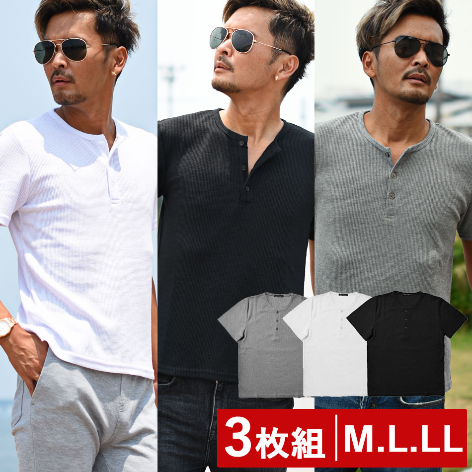 tシャツ メンズ 半袖 ヘンリーネック M L LL ストリート