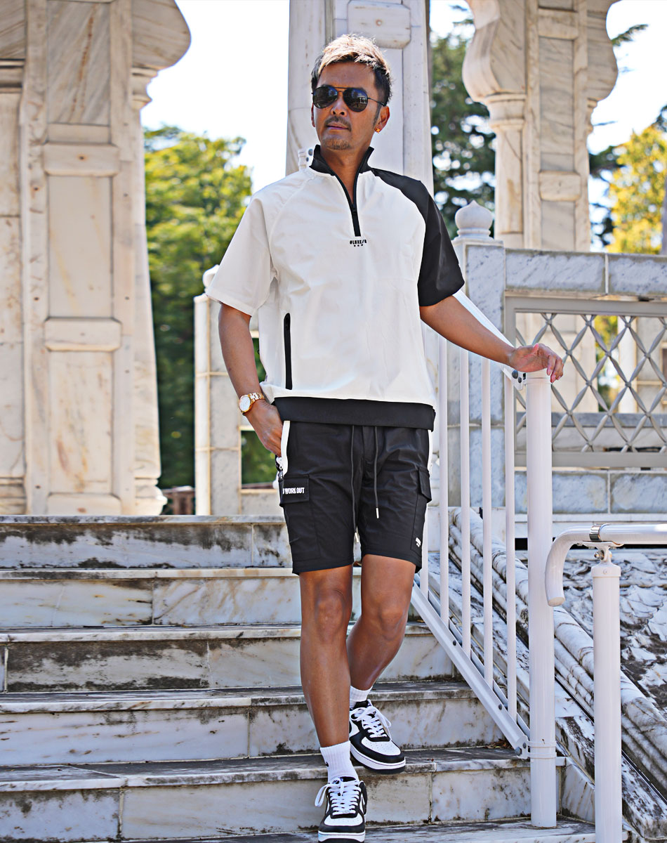 【日本未発売】 夏 メンズ セットアップ ジャージ ナイロン ハーフジップ ポロ Clothing