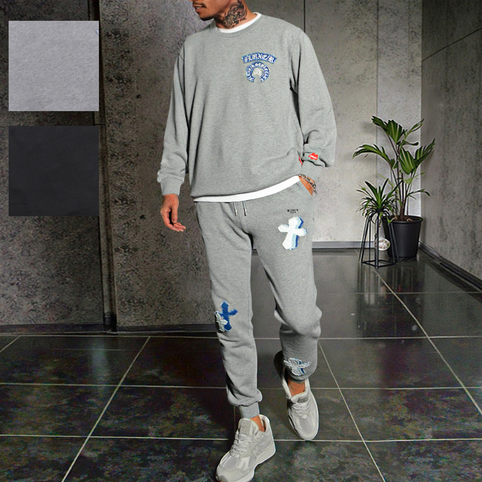 セットアップ メンズ 秋冬 スウェット 上下 ジャージ クロスデザイン