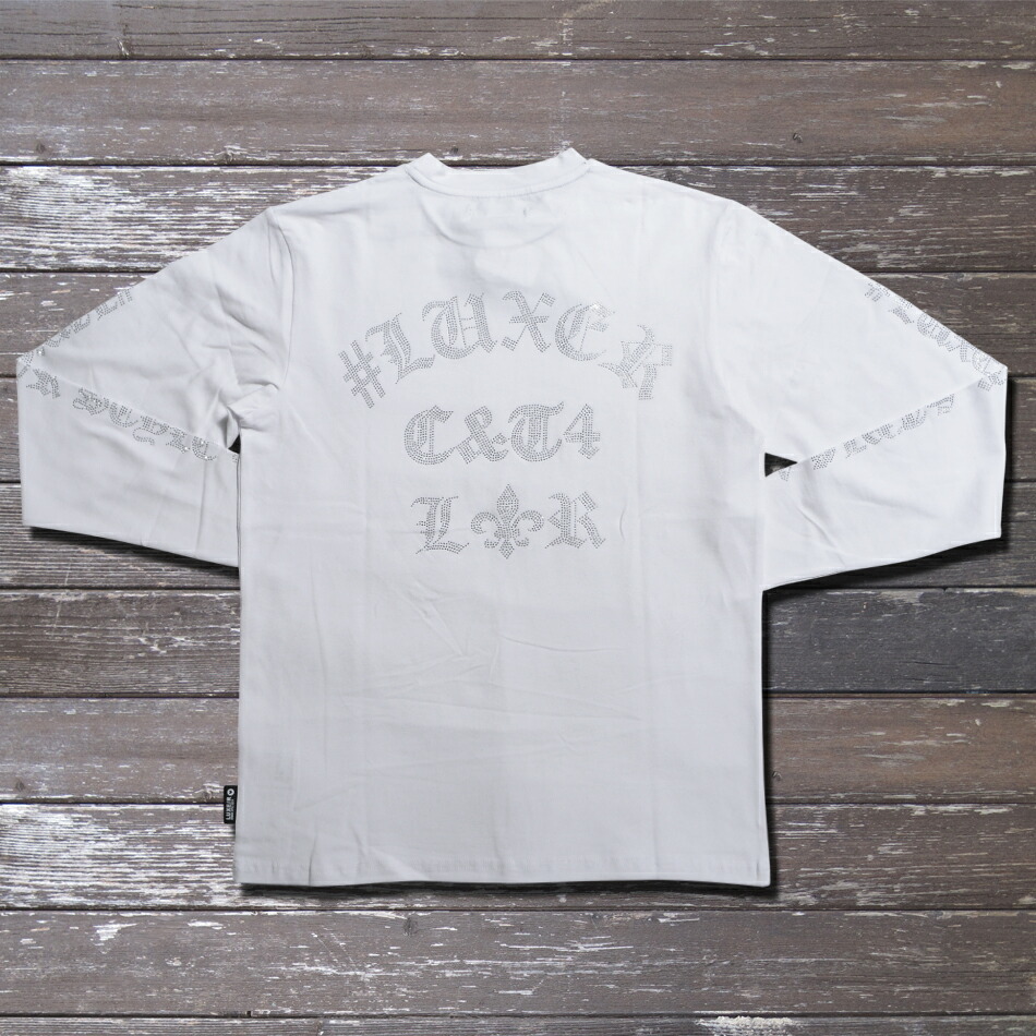 ロゴ入りストーン装飾ホワイトTシャツ メンズ ラインストーン 装飾 半袖 Tシャツ 男女兼用 ストリート系