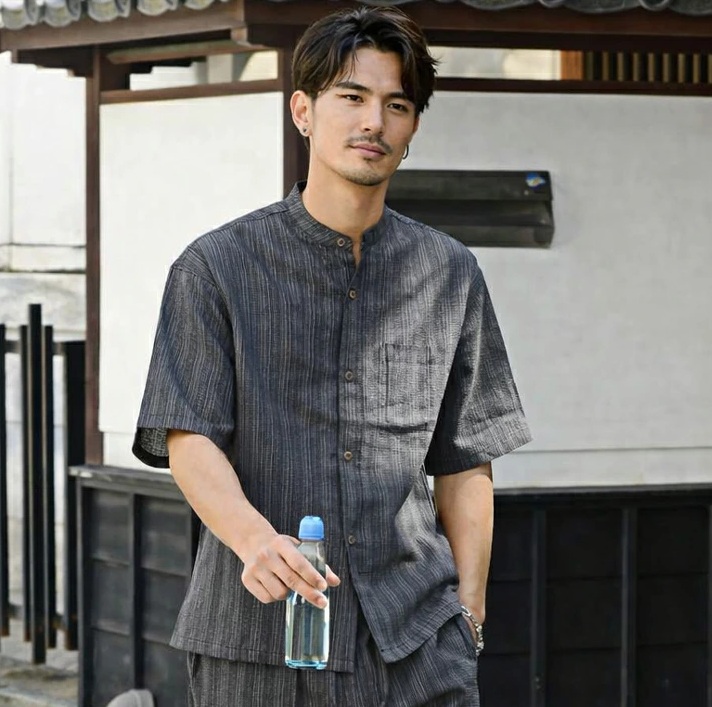 セットアップ メンズ 甚平 シャツ 和服 安い じんべえ 上下セット ノー