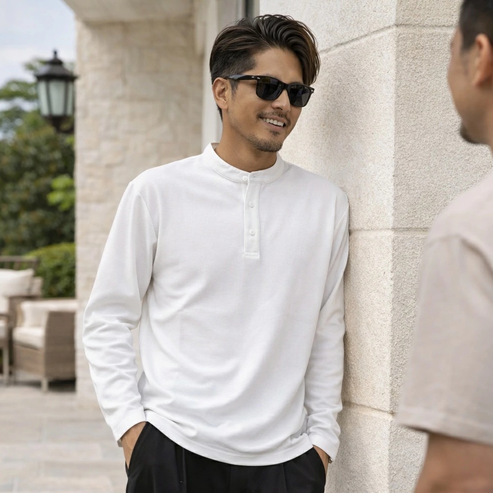 メンズ トップス ヘンリーネック Tシャツ カットソー ロンT長袖