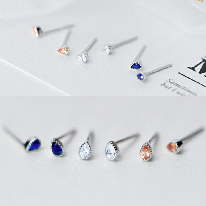 ピアス 金属アレルギー対応 雫 水玉 Silver925 ブルー ホワイト