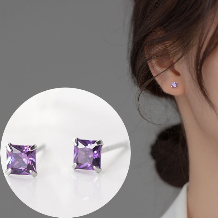 ピアス スクエア パープルストーン 小さい シンプル 軟骨 金属