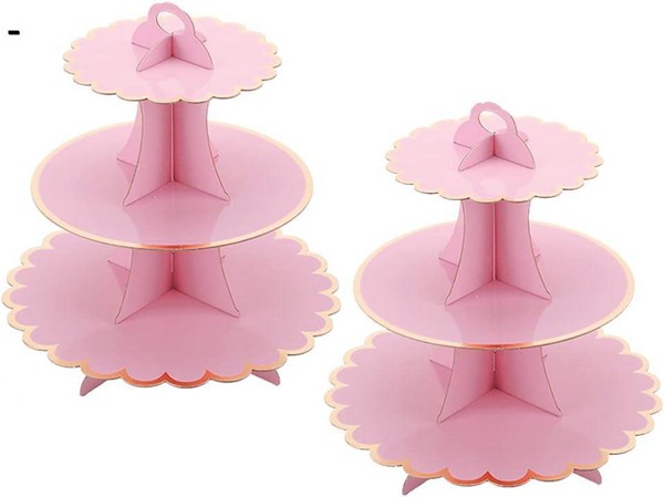ラウンドカップケーキタワースタンド カップケーキ24個用 3段カップケーキタワースタンド ピンクのティアードトレイ装飾 カップケーキデ｜ryudora｜02