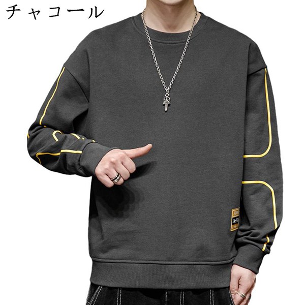 トレーナー メンズ 長袖 tシャツ パーカー スウエット ヒップホップ 綿100 着痩せ 太め スト...