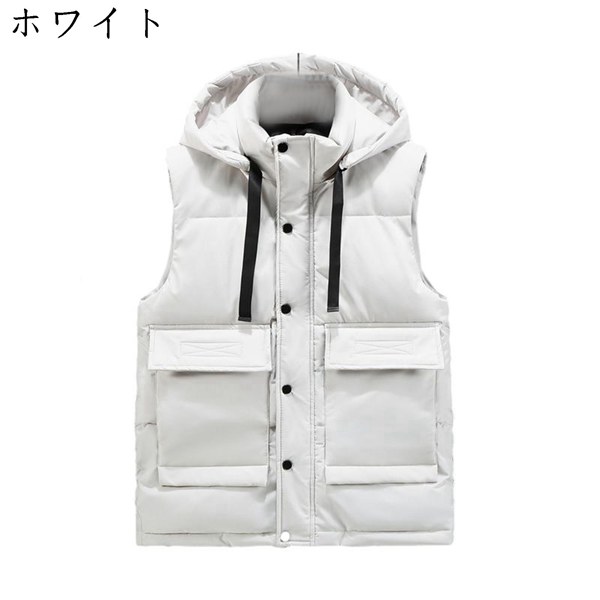 秋冬 中綿ベスト メンズベスト ダウンコットン 袖なしジャケット フード付き 防風 防寒対策 暖か ...