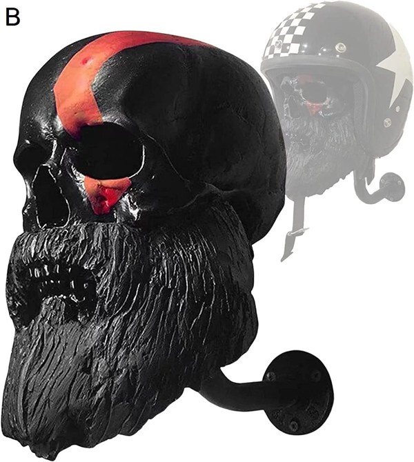 オートバイの頭蓋骨のヘルメットホルダーウォールマウント、多目的取り外し可能な頭蓋骨/ひげのヘルメットラック｜ryudora｜04