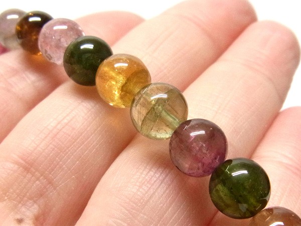 マルチトルマリン 7.5mm ブレスレット 天然石 パワーストーン : 仏像と