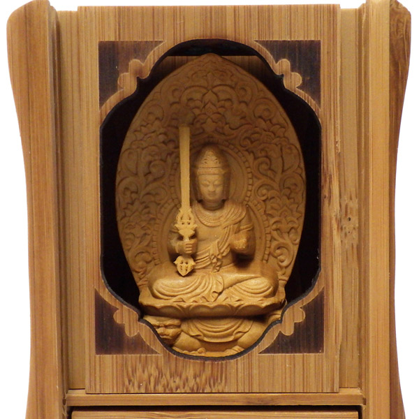 文殊菩薩 竹厨子入り仏像 木彫り : 仏像と縁起物の専門店 龍祥本舗
