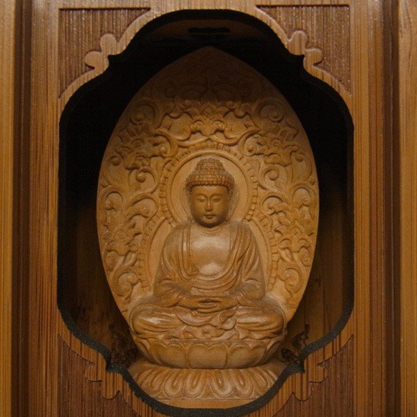 厨子入り 釈迦如来坐像  一点物 アンティーク 仏像 Buddhism art 釈迦如来 竹厨子入り仏像 木彫り : 仏像と縁起物の専門店 龍祥