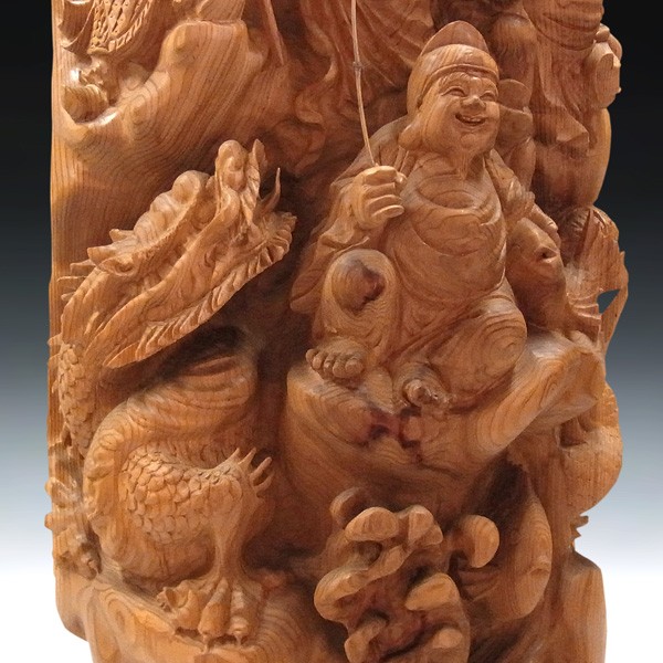 木彫り 龍七福神 置物 高さ137cm 衝立風 大型 : sy-6-1 : 仏像と縁起物 