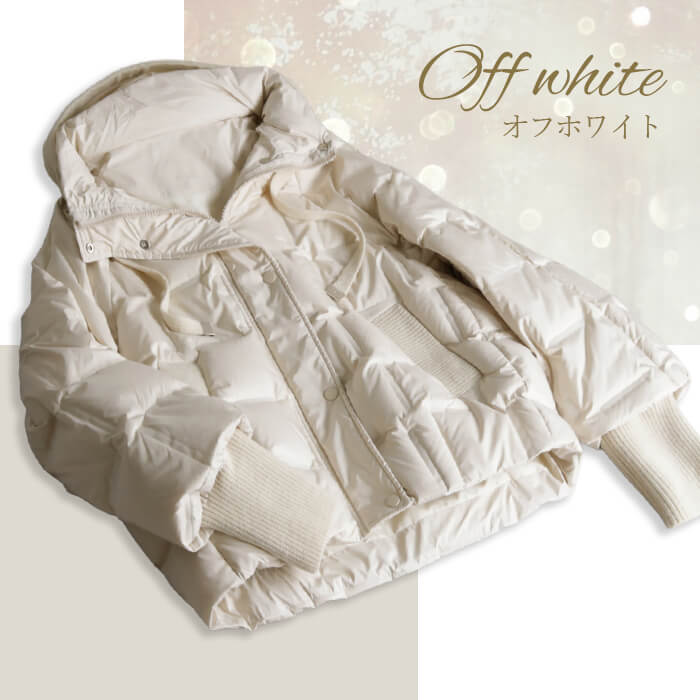 ダウンジャケット レディース ショート 白 ダウン80％ 異素材 ニット