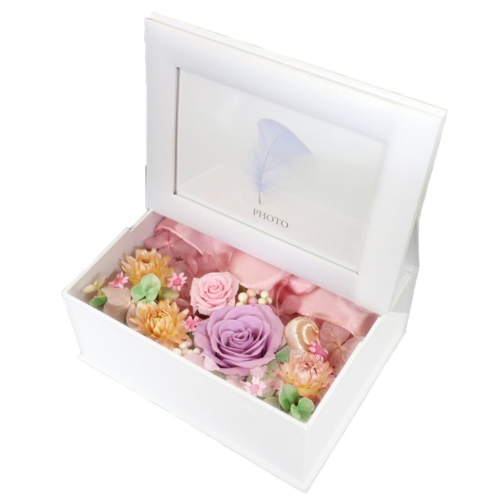 写真印刷無料 写真立て 最短お届け発送中 プリザーブドフラワー 花 写真入り フレーム お供え ペット 仏花 供花 お悔やみ 犬 ねこ フォトフレーム 仏壇用 虹の橋 | サウンドアレンジ | 03
