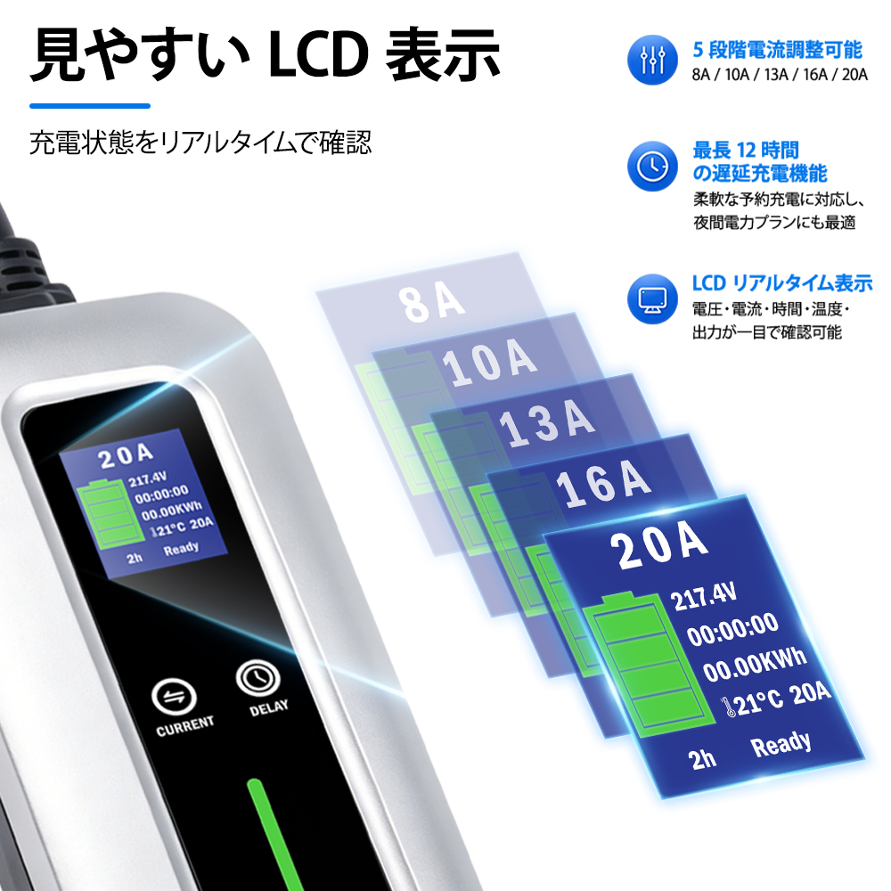業界初&PSE認証済】EV充電器 家庭用200V 7.5M 20A 4kW J1772 PSE認証