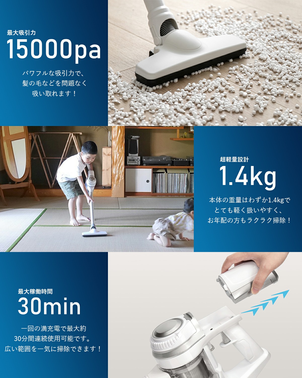 【超PayPay祭★10800円→8640更にP5倍！】掃除機 ハンディクリーナー コードレス 吸引力 強力吸引 サイクロン 軽量 静音 コンパクト  2Way パワフル H10