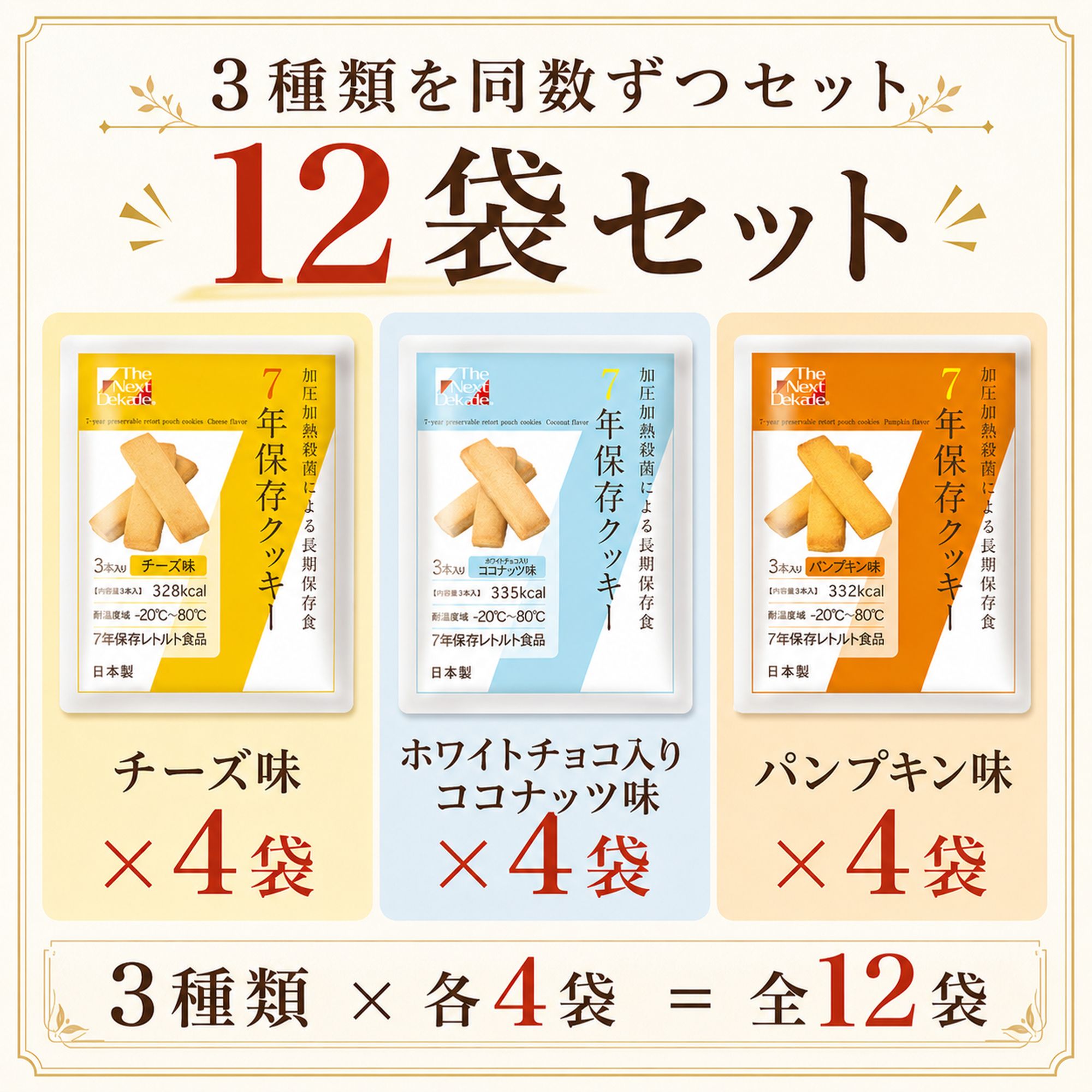 保存食 7年 長期 保存 クッキー ビスケット 12袋 まとめ買い 水 お湯 調理 不要 そのまま食べられる 非常食 防災 セット | The Next Dekade | 01
