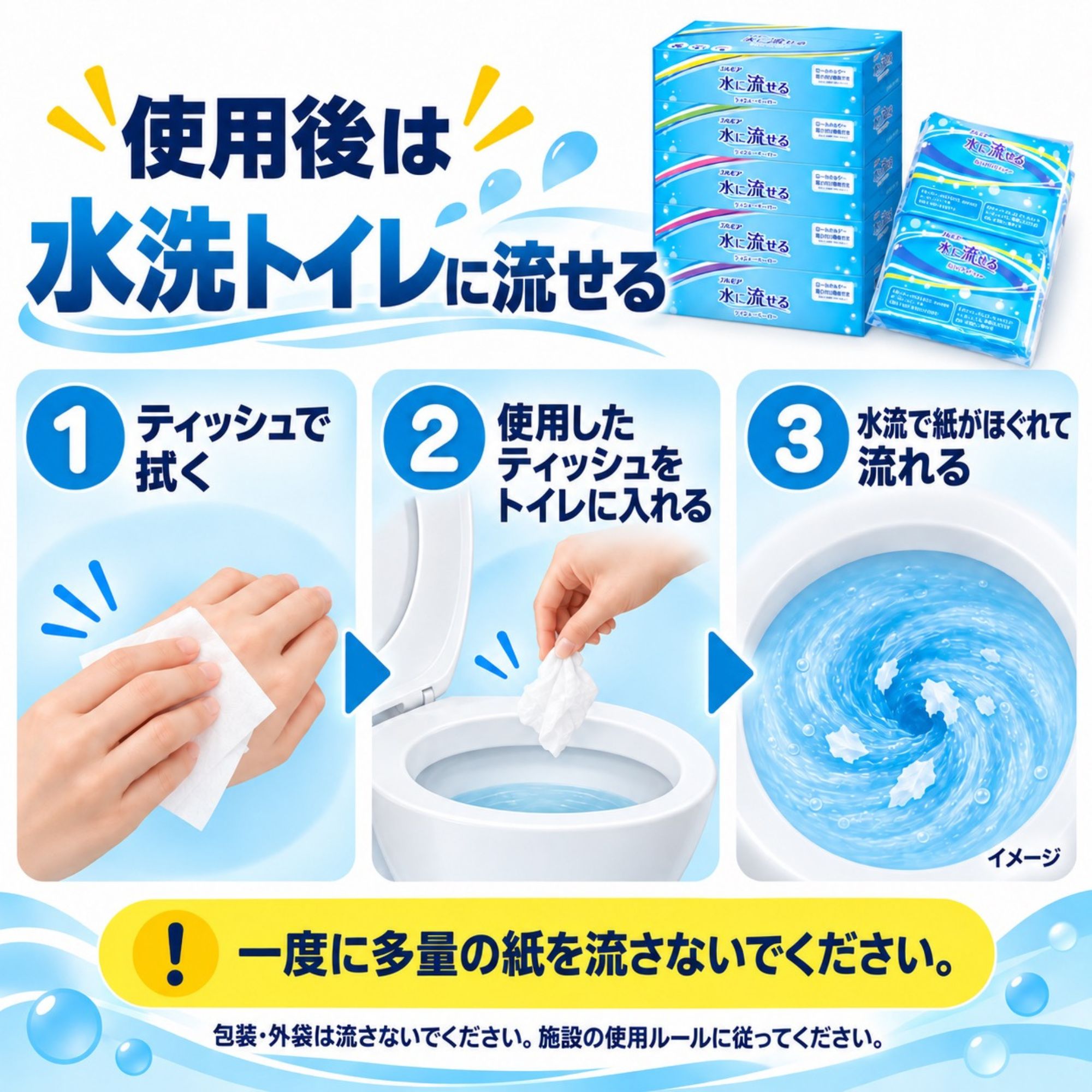 水に流せる ティッシュペーパー 水に溶けやすい トイレに流せる 紙 ボックス ティッシュ ちり紙 チリ紙 落とし紙 10箱 まとめ買い エルモア 関連画像2