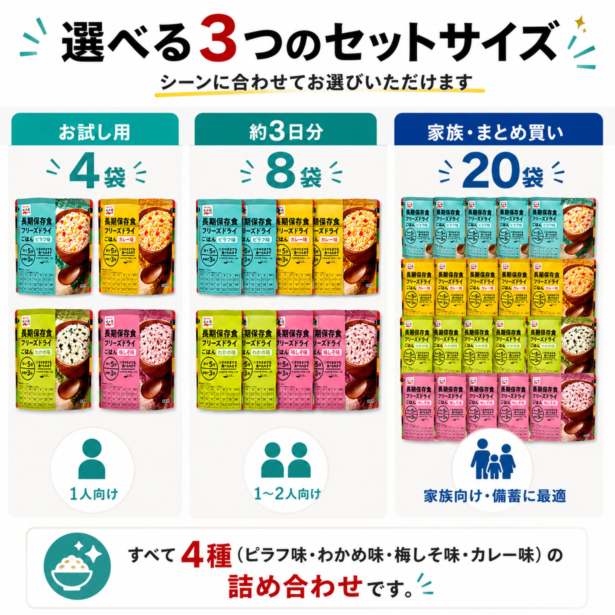 永谷園 非常食 セット 8年 保存 フリーズドライ ご飯 お試し 4種
