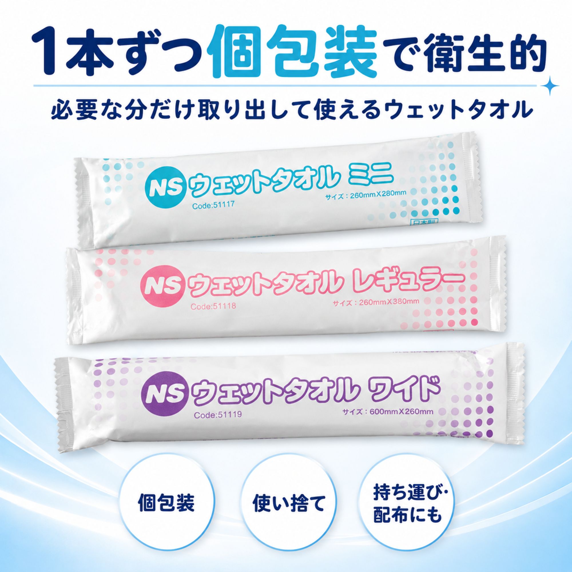 業務用 使い捨て 大判 厚手 ウェットタオル まとめ買い 100本 80本 50本 個包装 ノンアルコール 温冷対応 濡れタオル おしぼり お手拭き からだ拭き 清拭タオル 関連画像1
