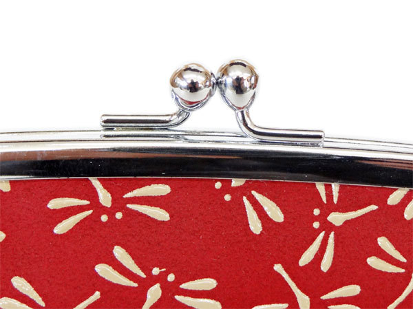 印傳屋 印伝 がま口財布 小銭入れ 1103 赤地鹿革 白漆 とんぼ柄 爆買