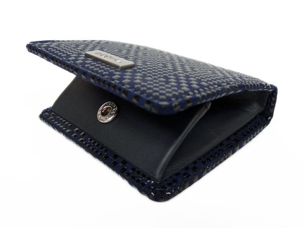 印傳屋 印伝 財布 ホック式小銭入れ 1207 紺地鹿革 黒漆 変わり市松