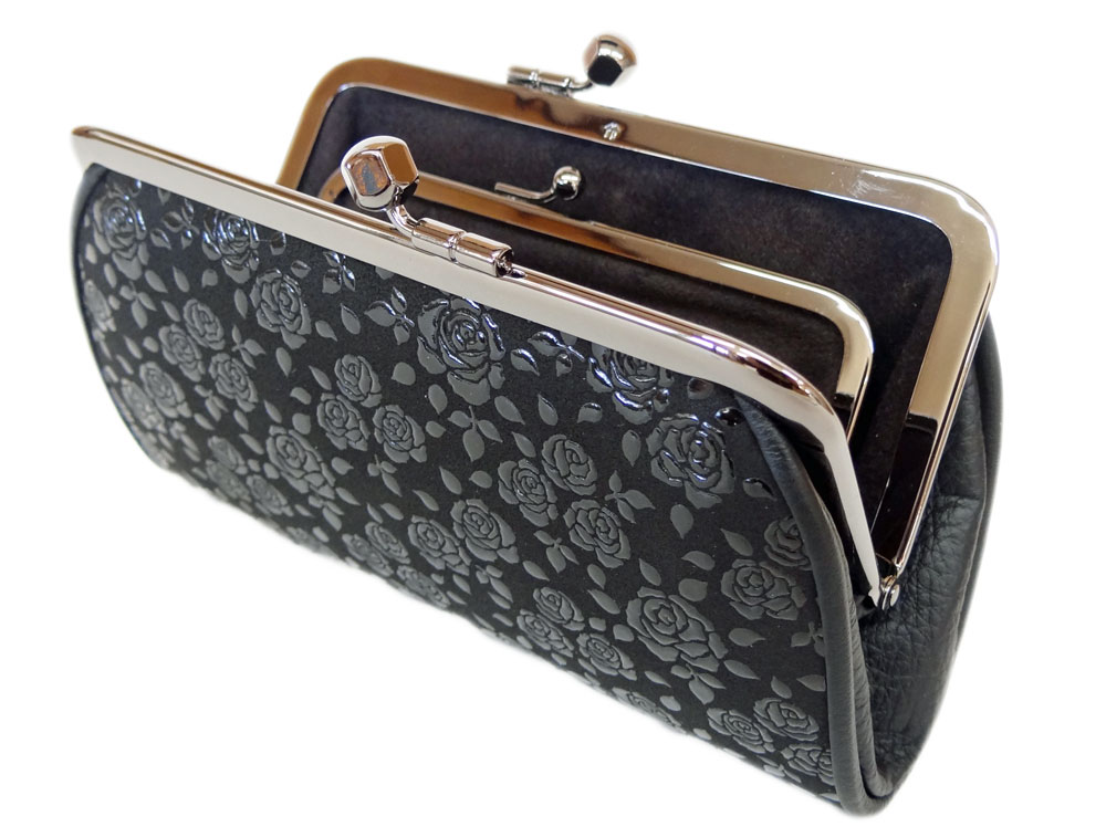 印傳屋（INDEN-YA） 印伝 財布 親子がま口小銭入 1501 黒地鹿革 黒漆