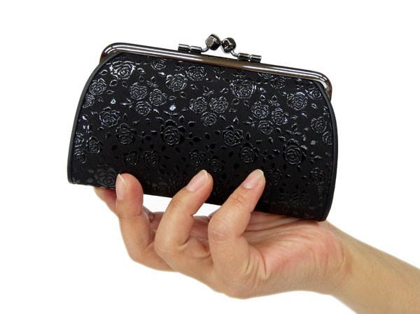 印傳屋（INDEN-YA） 印伝 財布 親子がま口小銭入 1501 黒地鹿革 黒漆